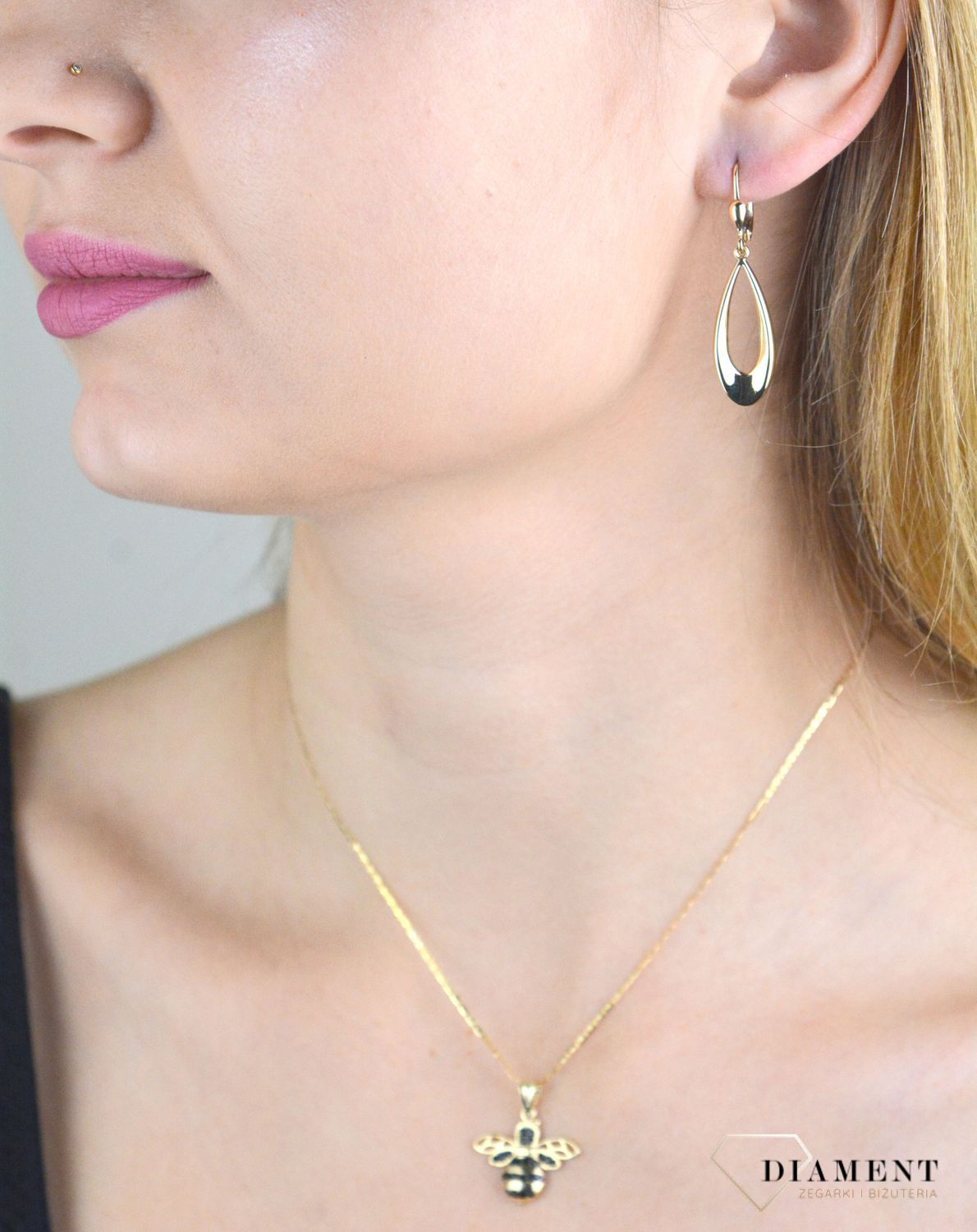 Złote kolczyki damskie 585 wiszące łezki KL 5465 375.jpg